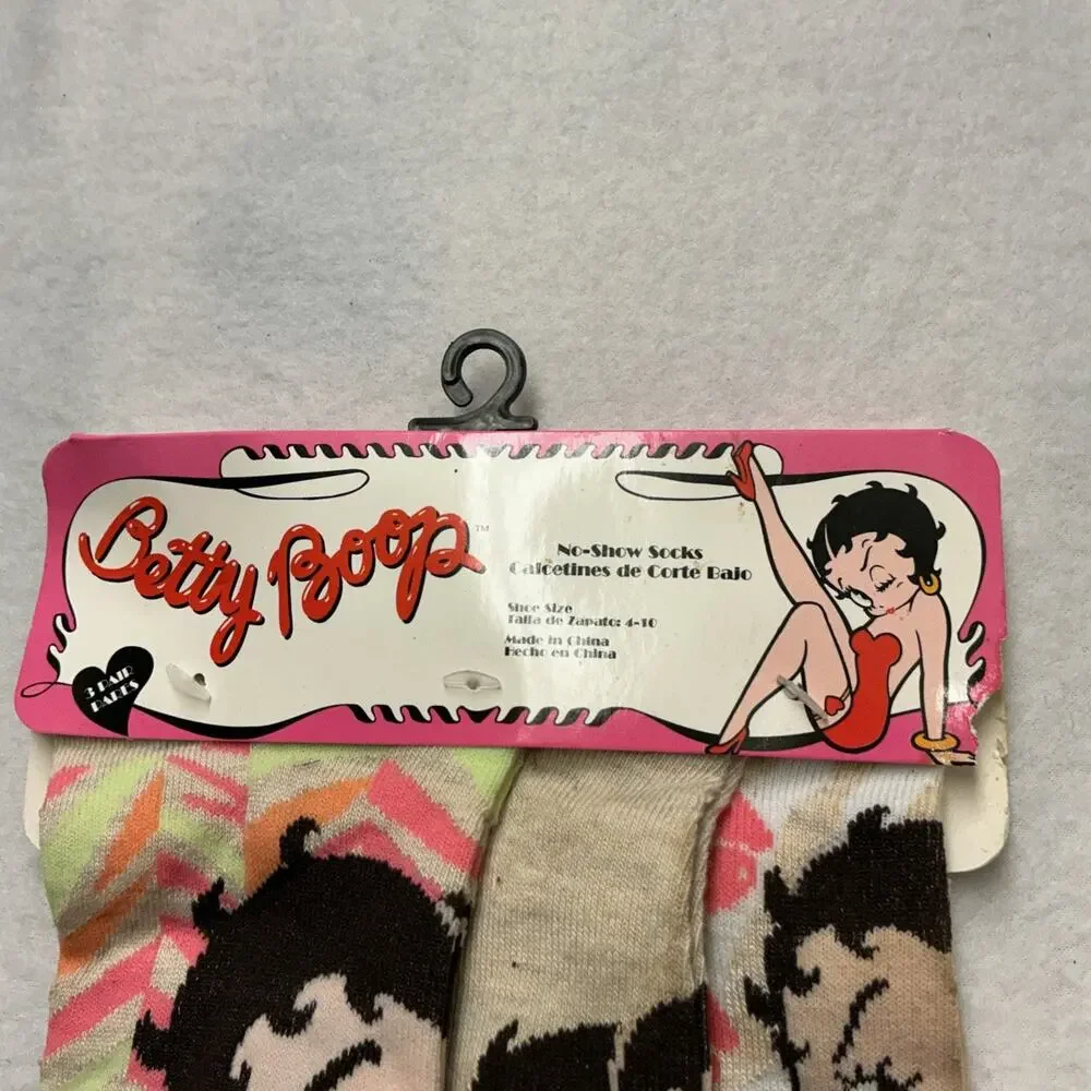 New w/Tag, 3 Pairs Betty Boop Theme No Show Adult Socks, Size 4-10, 3896